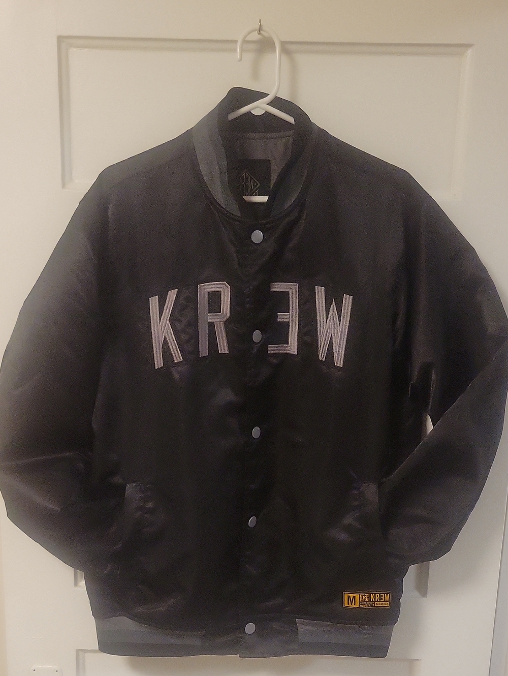 KR3W Black Satin Logo Bomber Jacket